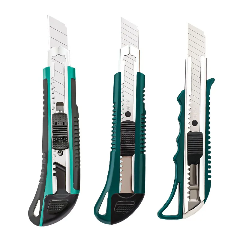 3-Blade Stainless Steel Utility Knife – Multi-Purpose Box Cutter with Plastic Sliding Lock for Office, Craft & Wallpaper Cutting